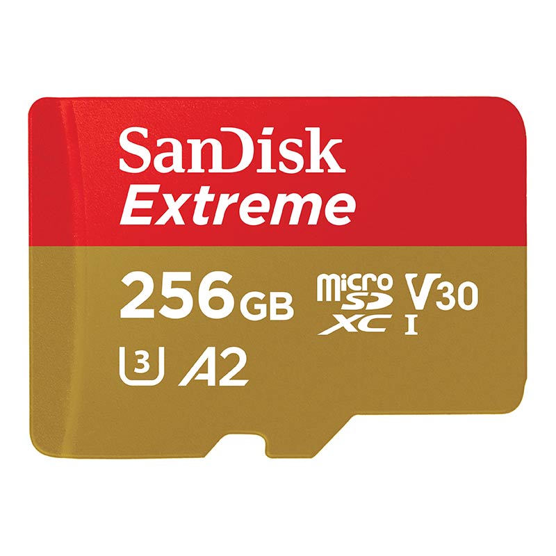 SanDisk Extreme, microSDXC, Memory Card, 256GB, UHS-I, 4K, Class 10, w/ Adapter, 190/130MBs, V30