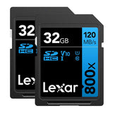 Lexar High-Performance SDHC Memory Card,800X 32GB, Class 10, UHS-I, U3 Blue Series, 2/pk