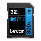 Lexar High-Performance SDHC Memory Card, 800x, 32GB, Class 10, UHS-I, U3 Blue Series