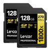 Lexar Professional SDXC Memory Card, 1800x 128GB, Class 10, UHS-II, U3, GOLD Series, 2/PK