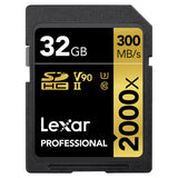 Lexar Professional SDXC Memory Card, 2000x, 32GB Class 10, V90, UHS-II, U3 W/O Reader, R300/W260MBs