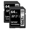 Lexar Professional SDXC Memory Card, 1667x 64GB, Class 10, UHS-II, U3, V60, 2/PK