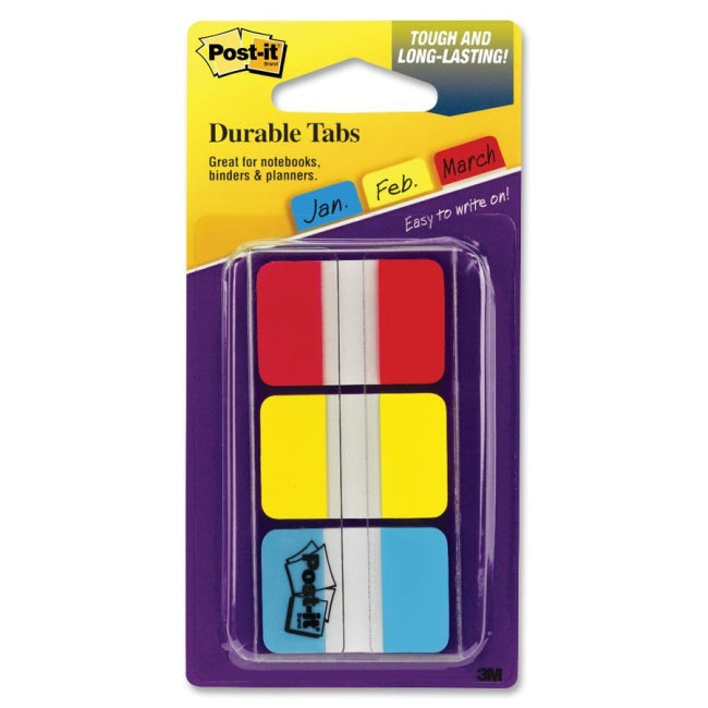 3M Post-it Durable Tabs Red Yellow Blue 1 in x 1.5 in 22/tabs/per color 3/colors/per/pk