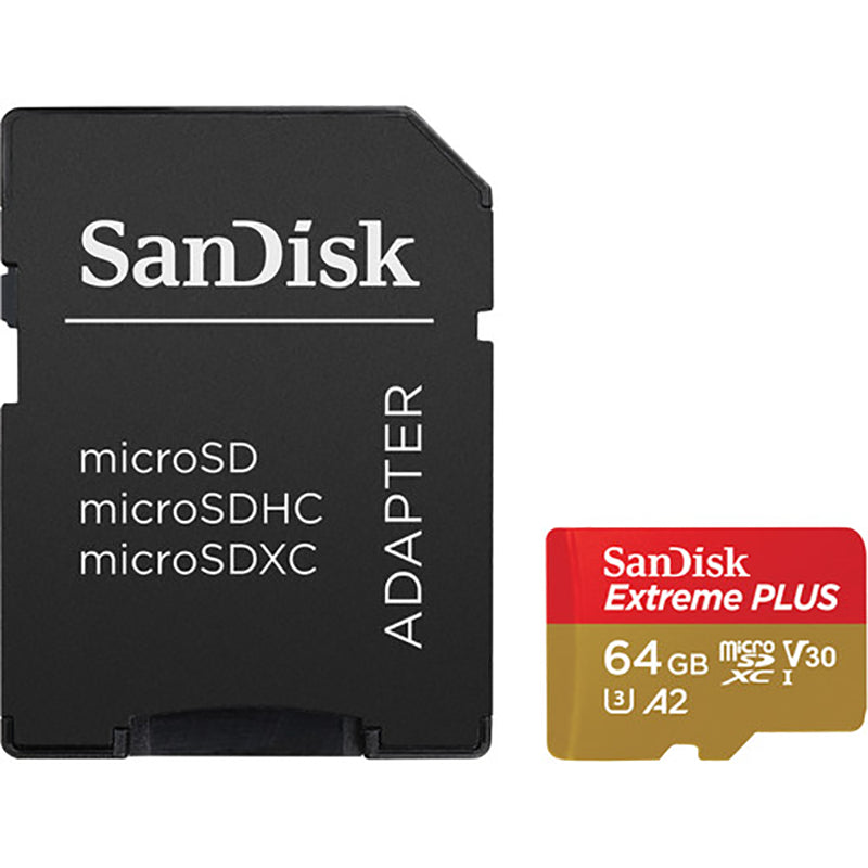 SanDisk Extreme PLUS microSDXC Memory Card, 64GB, C10, UHS, U3, V3