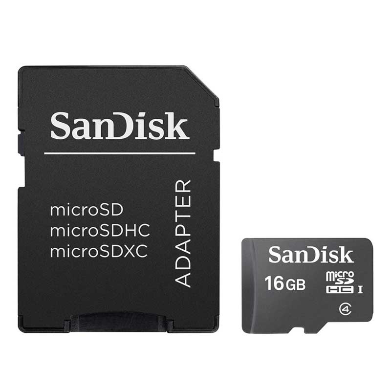 SanDisk microSDHC Memory Card, 16GB, SDSDQ-016G-A46A, Class 4, With Adapter