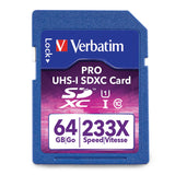 Verbatim Pro SDXC Memory Card, 97466, 64GB, 233X, UHS-1, Class 10, TAA