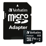 Verbatim Premium microSDHC Memory Card, 44081, With Adapter, 8GB, UHS-1, Class 10, TAA