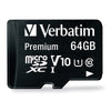 Verbatim Premium microSDXC Memory Card, 44084, With Adapter, 64GB, UHS-1, Class 10, TAA