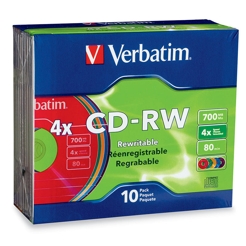 Verbatim CD-RW 94325 700MB 2X-4X Branded 10PK Slim Case