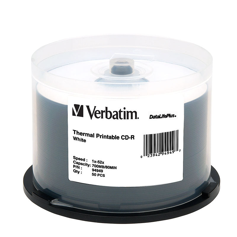 Verbatim CD-R 94949 700MB 52X White Thermal Printable 50PK Spindle TAA