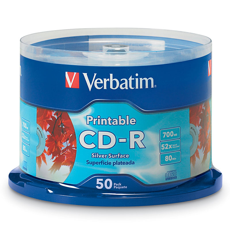 Verbatim CD-R 95005 700MB 52X Silver Inkjet Printable 50PK
