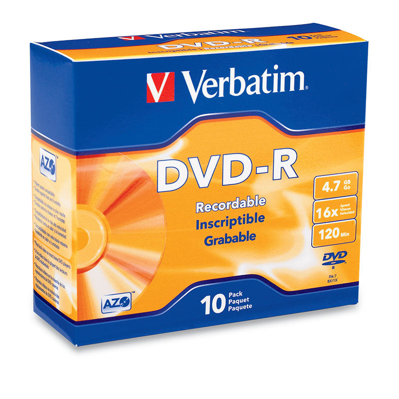 Verbatim AZO DVD-R 95099 4.7GB 16X Branded 10PK Slim