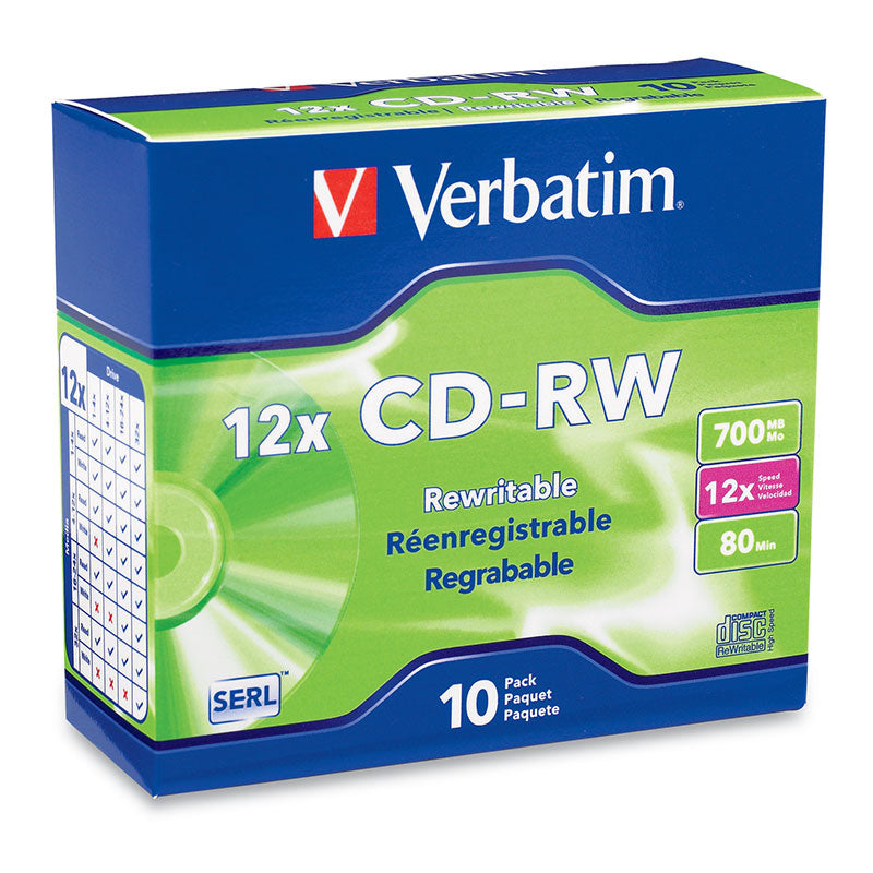 Verbatim CD-RW 95156 700MB 4X-12X High Speed Branded 10PK