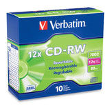 Verbatim CD-RW 95156 700MB 4X-12X High Speed Branded 10PK Slim Case TAA