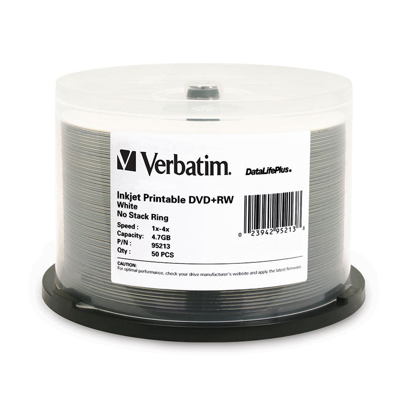 Verbatim DVD+RW 95213 4.7GB 4X DataLifePlus White Inkjet 50PK