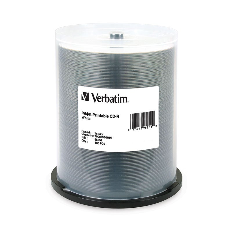 Verbatom Verbatim CD-R 95251 700MB 52X White Inkjet Printable 100PK Spindle ...