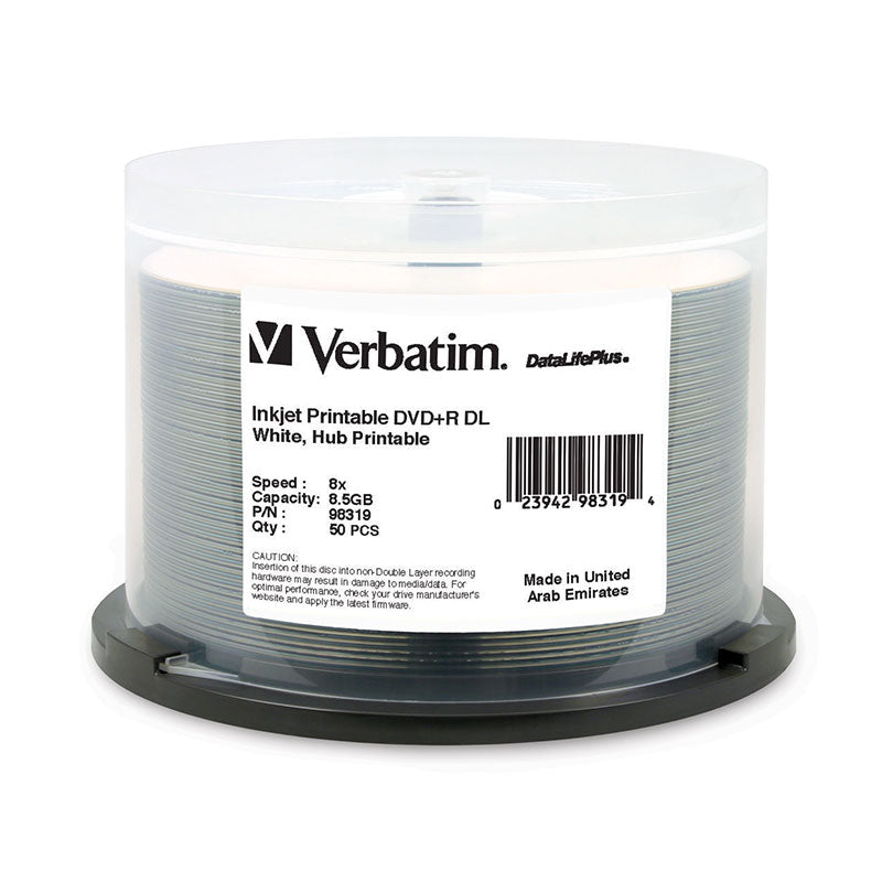 Verbatim DVD+R DL 98319 8.5GB 8X DataLifePlus White InkJet 50PK Spindle