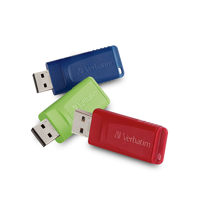 Verbatim Store 'n' Go USB Flash Drive, 99122, 16GB, Red, Blue, Green, 3PK
